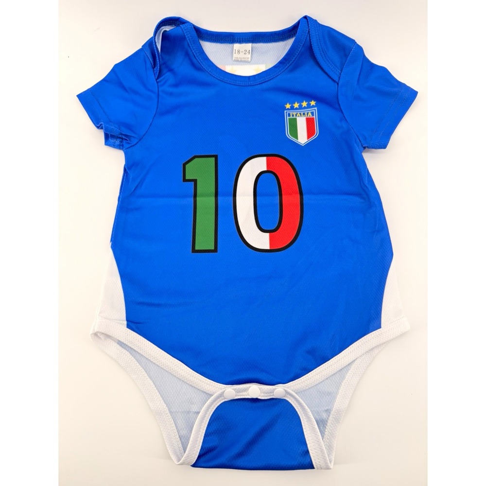 Italy Soccer #10 2pc Baby Outfit Set 18-24M Mesh Breathable Bodysuit+Shorts